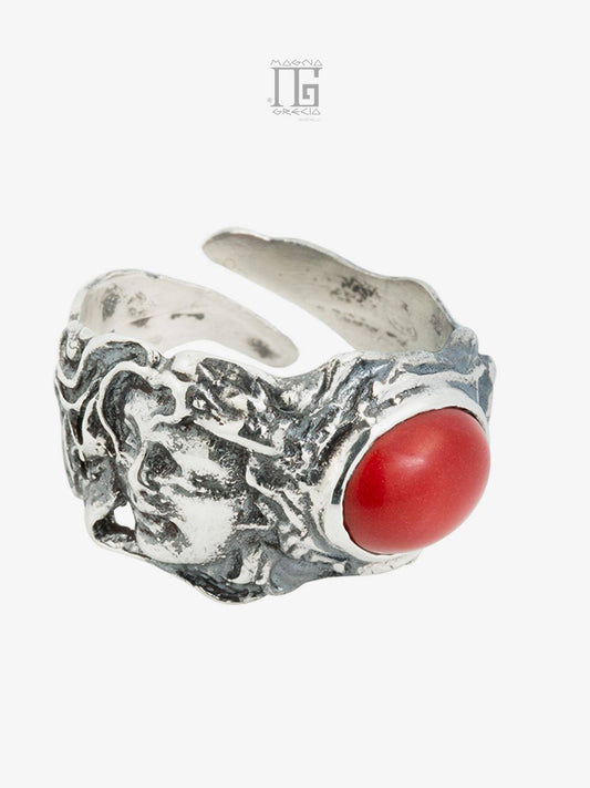 "Friendship" Ring in Silver with Face of the Goddess Venus and Coral Paste Cod. MGK 3003 V-3