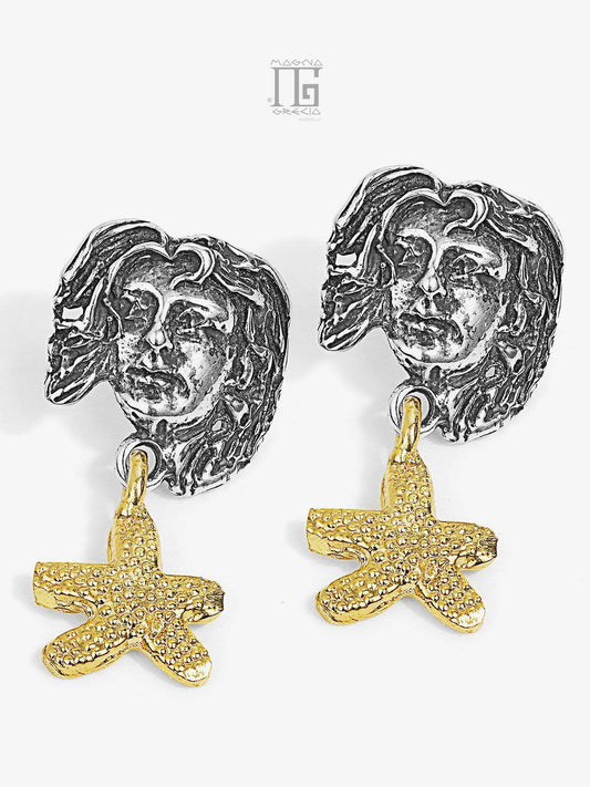 “Summer” pendant earrings in silver depicting the face of the goddess Venus and starfish Cod. MGK 3718 V-2
