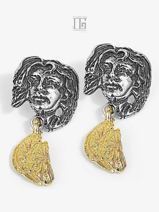 “Winter” pendant earrings in silver depicting the face of the goddess Venus and orange segments Cod. MGK 3718 V-4