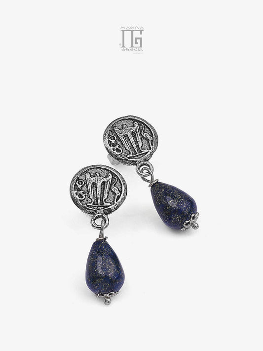 Silver earrings with stater and blue lapis lazuli stones Cod. MGK 3752 V