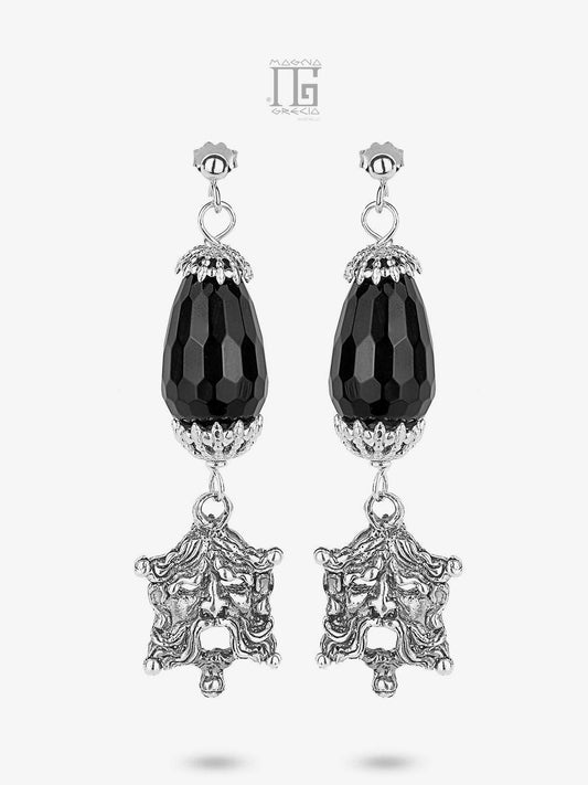 Silver earrings with Apotropaic Mask and Onyx Stone Cod. MGK 3758 V