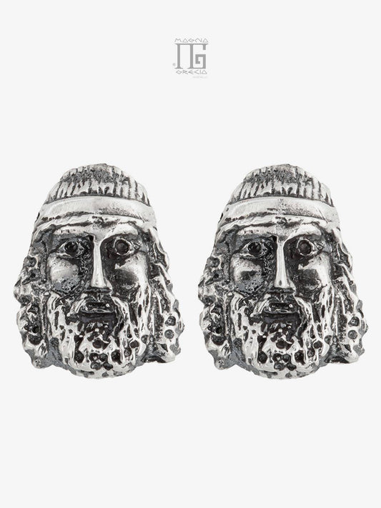Silver earrings depicting the face of the Riace Bronze A Cod. MGK 3819 V