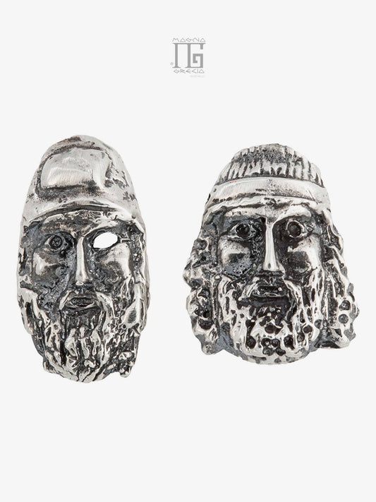 Silver earrings depicting the face of the Riace Bronzes Cod. MGK 3839 V