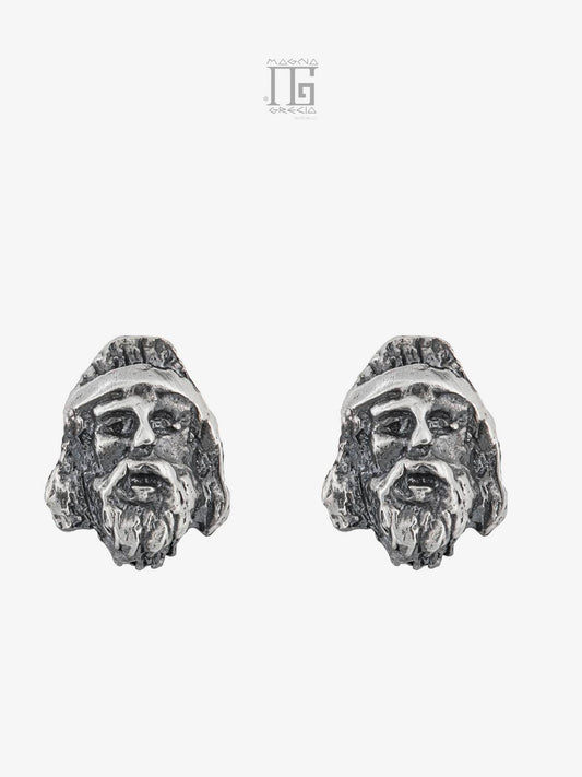 Silver earrings depicting the face of the Riace Bronze A Cod. MGK 3843 V