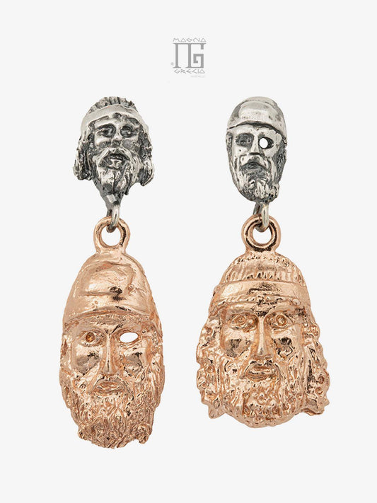 Silver earrings depicting the face of the Riace Bronzes Cod. MGK 3847 V