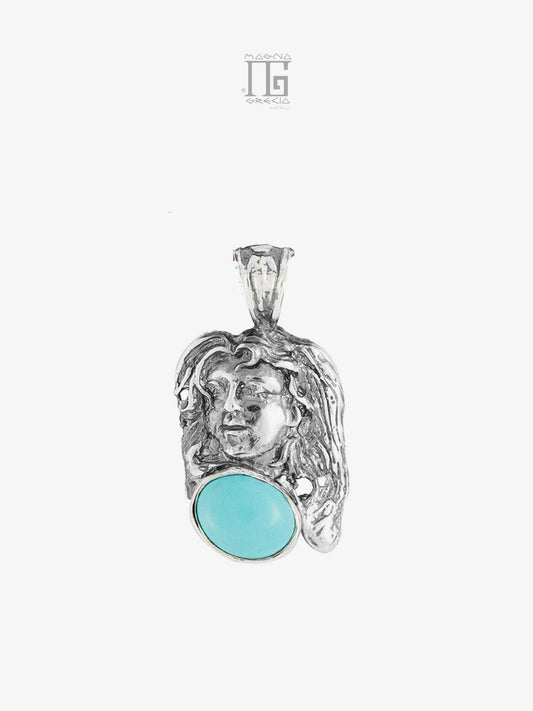 “Love” Pendant in Silver with Face of the Goddess Venus and Turquoise Paste Stone Cod. MGK 3850 V-1