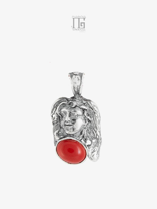 “Friendship” Pendant in Silver with the Face of Venus and Coral Paste Stone Code MGK 3850 V-3