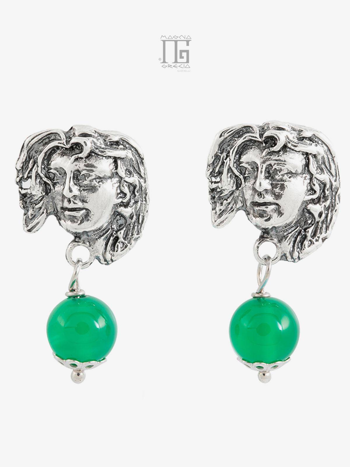 “Fortuna” earrings in silver with the face of the goddess Venus and green agate stone Cod. MGK 3852 V-2