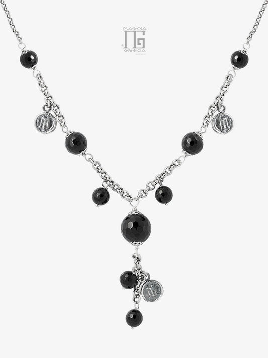“Eleganza” Necklace in Silver with Stater and Onyx Stones Code MGK 3870 V