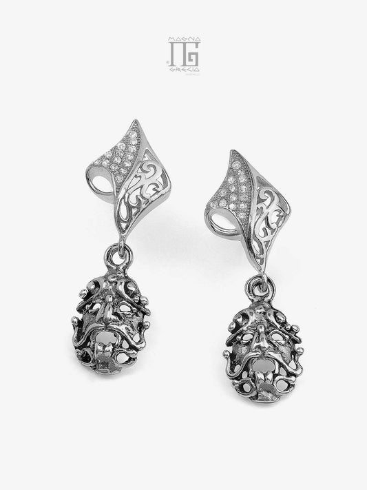Silver Earrings with Apotropaic Masks and Zircons Cod. MGK 3881 V