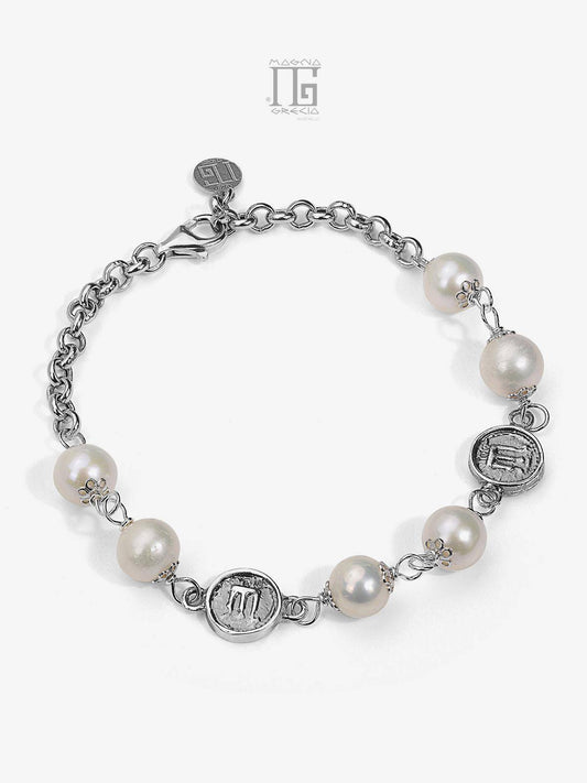 Silver bracelet with stater and natural freshwater pearls Cod. MGK 4030 V