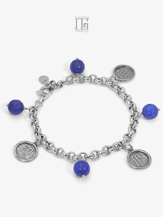 Silver Bracelet with Stater and Blue Agate Stone Cod. MGK 4035 V
