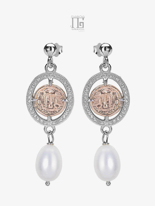 Silver earrings with stater and natural freshwater pearls Cod. MGK 4071 V