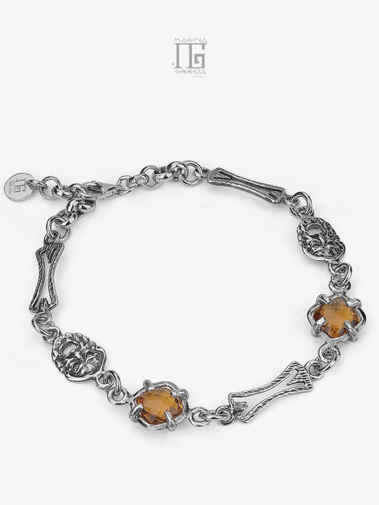 Silver Bracelet with Apotropaic Masks and Hydrothermal Stones Color Yellow Topaz Cod. MGK 4109 V