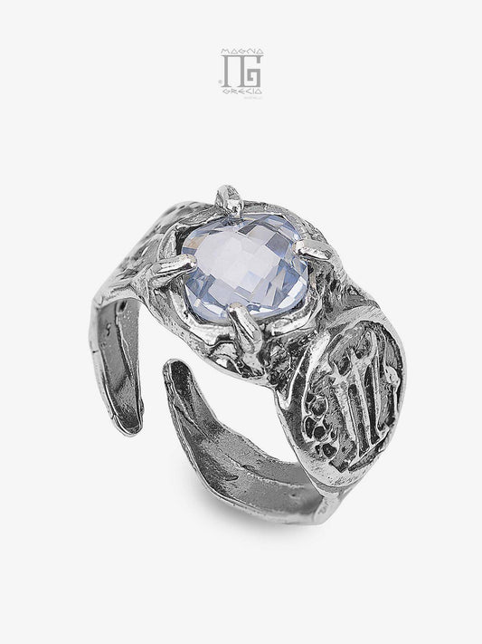 Silver ring with the Stater depicted and set with Blue Topaz hydrothermal stone Cod. MGK 4113 V