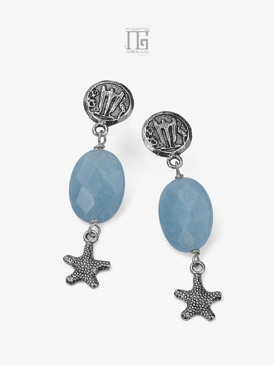 Silver earrings with starfish, stater and marine angelite stone Cod. MGK 4131 V