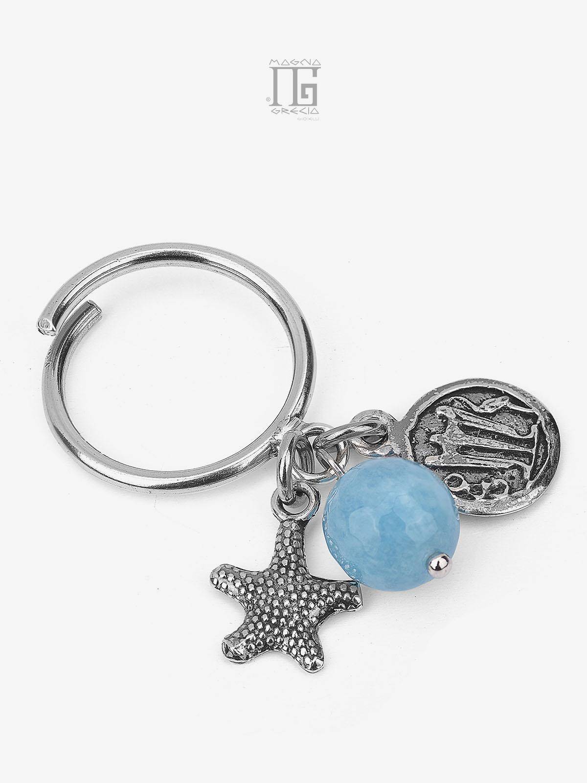 Silver ring with Stater coin, Starfish and Angelite stone cod. MGK 4133 V