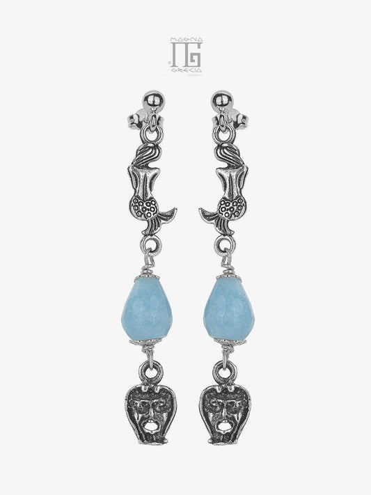 Silver earrings with Marine Mermaids, Apotropaic Masks and Marine Angelite Stones Cod. MGK 4135 V