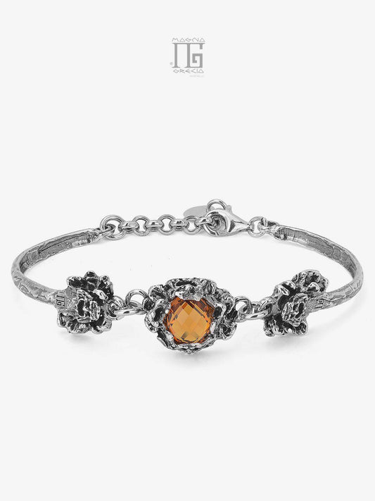 Silver Bracelet with Apotropaic Masks and Hydrothermal Stone Yellow Topaz Color Cod. MGK 4166 V