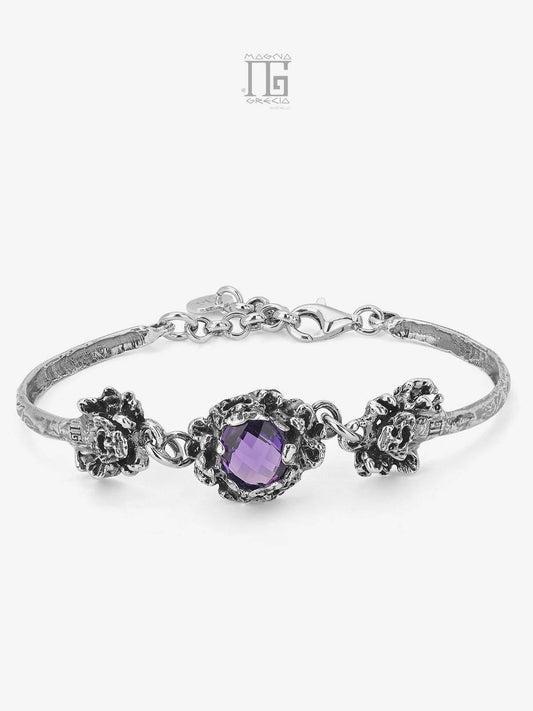 Silver Bracelet with Apotropaic Masks and Purple Amethyst Hydrothermal Stone Cod. MGK 4181 V