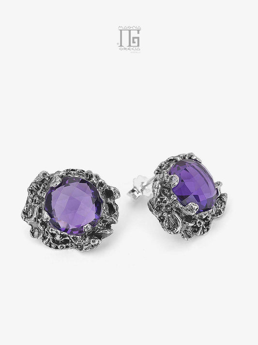 Silver earrings with Apotropaic Mask and Purple Amethyst Hydrothermal Stone Cod. MGK 4194 V