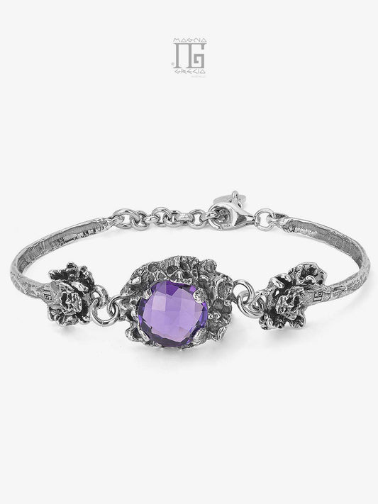 Silver Bracelet with Apotropaic Masks and Purple Amethyst Hydrothermal Stone Cod. MGK 4196 V