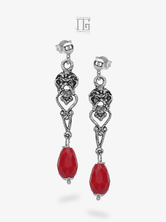 Silver earrings with Apotropaic Mask and Red Crystal Stone Cod. MGK 4226 V