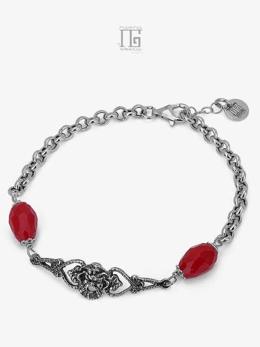 Silver Bracelet with Apotropaic Mask and Red Crystal Stones Cod. MGK 4228 V
