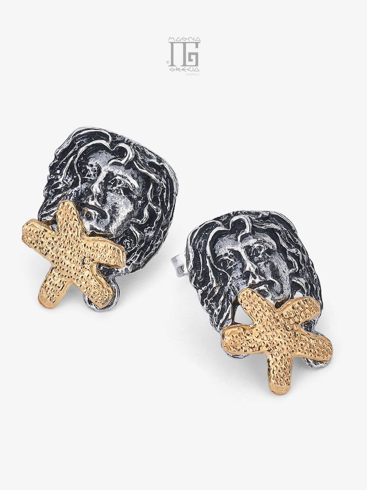 “Summer” earrings in silver depicting the face of the Goddess Venus and Starfish Cod. MGK 4257 V-2