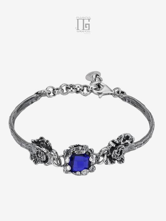 Silver Bracelet with Apotropaic Masks and Blue Hydrothermal Stone Cod. MGK 4291 V